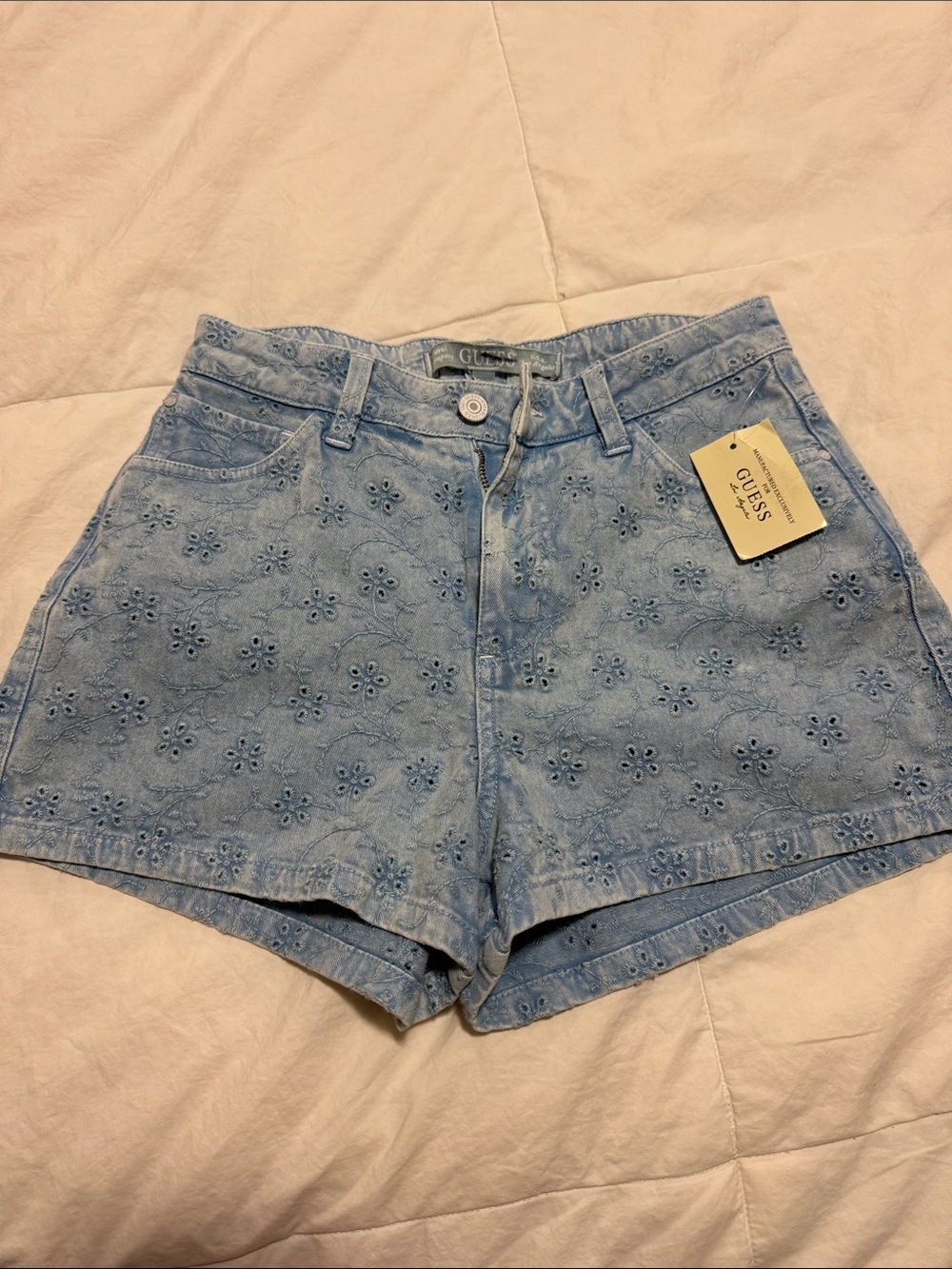 GUESS Light Blue Eyelet Denim High-Rise Shorts